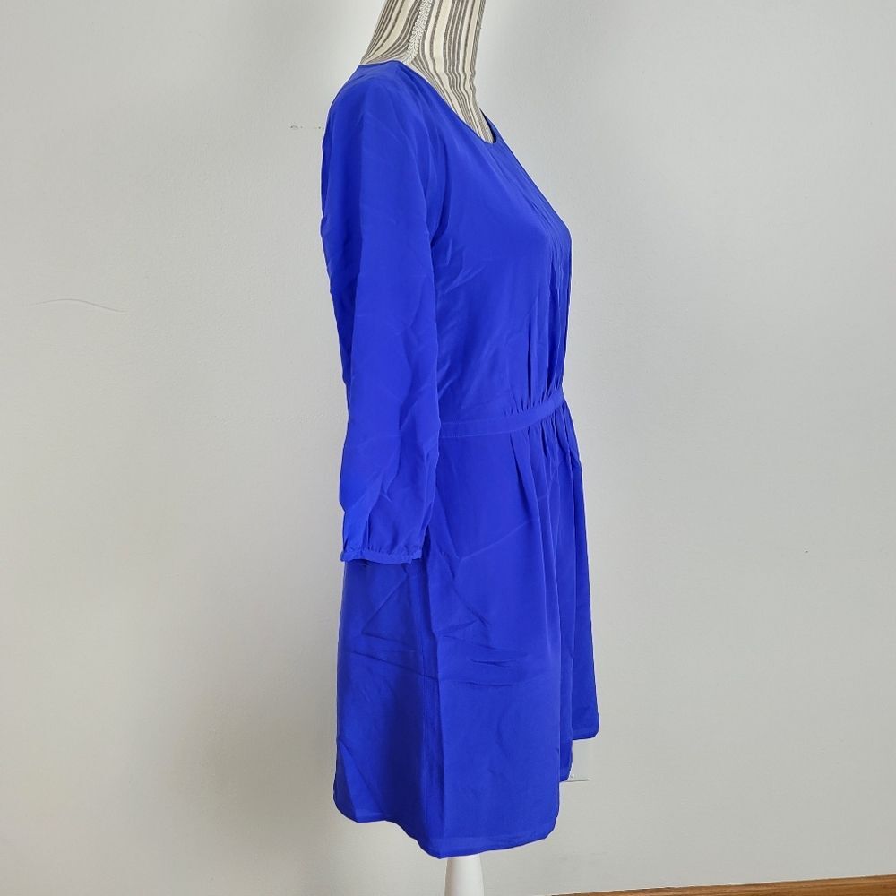 Madewell Broadway & Broome Blue 100% Silk Dress Cinched Waist Sz 6 Career Wear - Picture 2 of 6